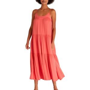 Z Supply Women's Coral Red Crinkle Rayon Laila Flowy Skirt Maxi Dress Size M